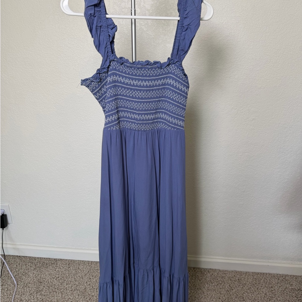 Smocked Ruffle Strap Maxi Dress - Blue